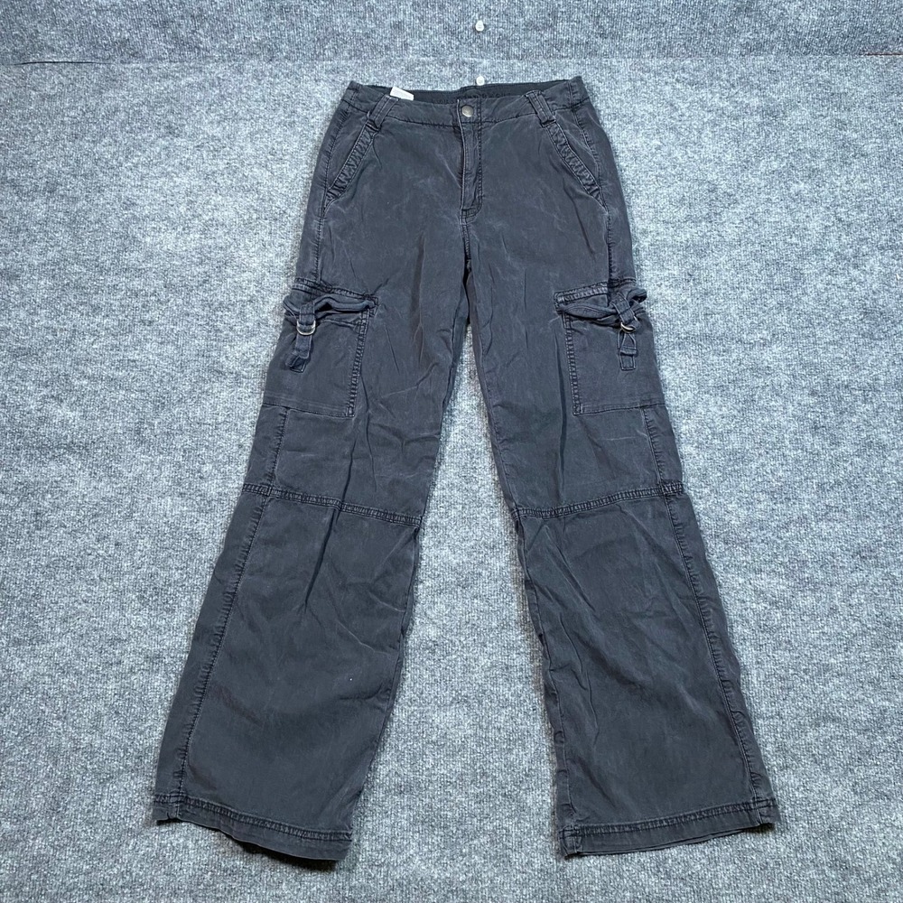 American Eagle Super High Rise Baggy Wide Leg Cargo Pants Faded Black 00 Regular